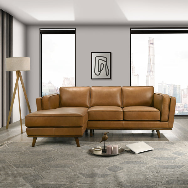 Ferre Genuine Tan Leather L-Shape Left-Facing Sectional Sofa | MidinMod