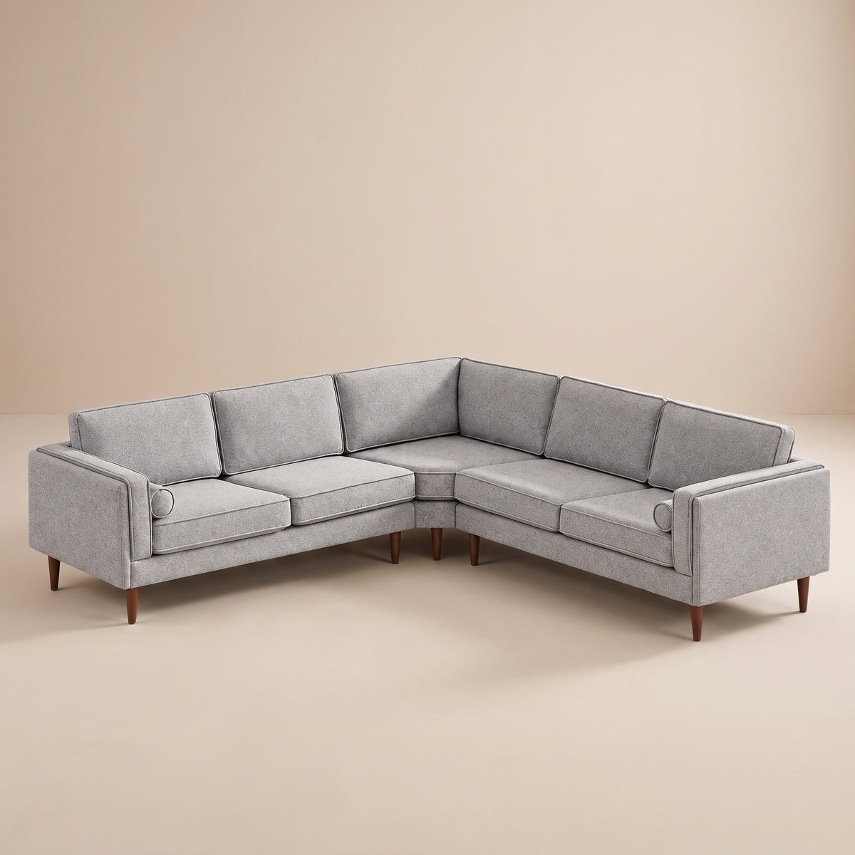Fordham Mid-Century Modern Light Gray Fabric Symmetrical Corner Sofa | MidinMod