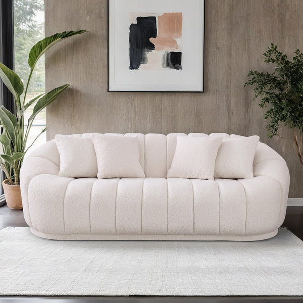 Forrester Sofa Modern Japandi Style Tight Back White Boucle - MidinMod