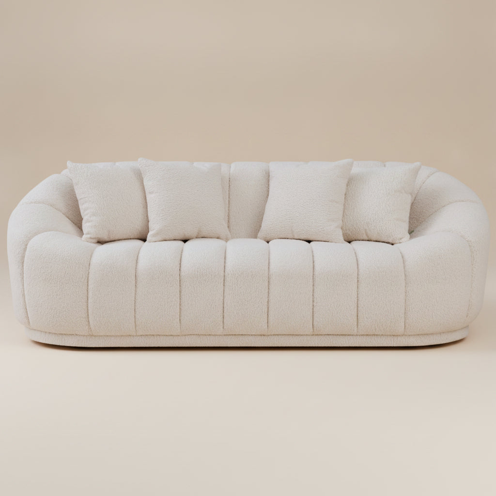 Forrester Sofa Modern Japandi Style Tight Back White Boucle - MidinMod