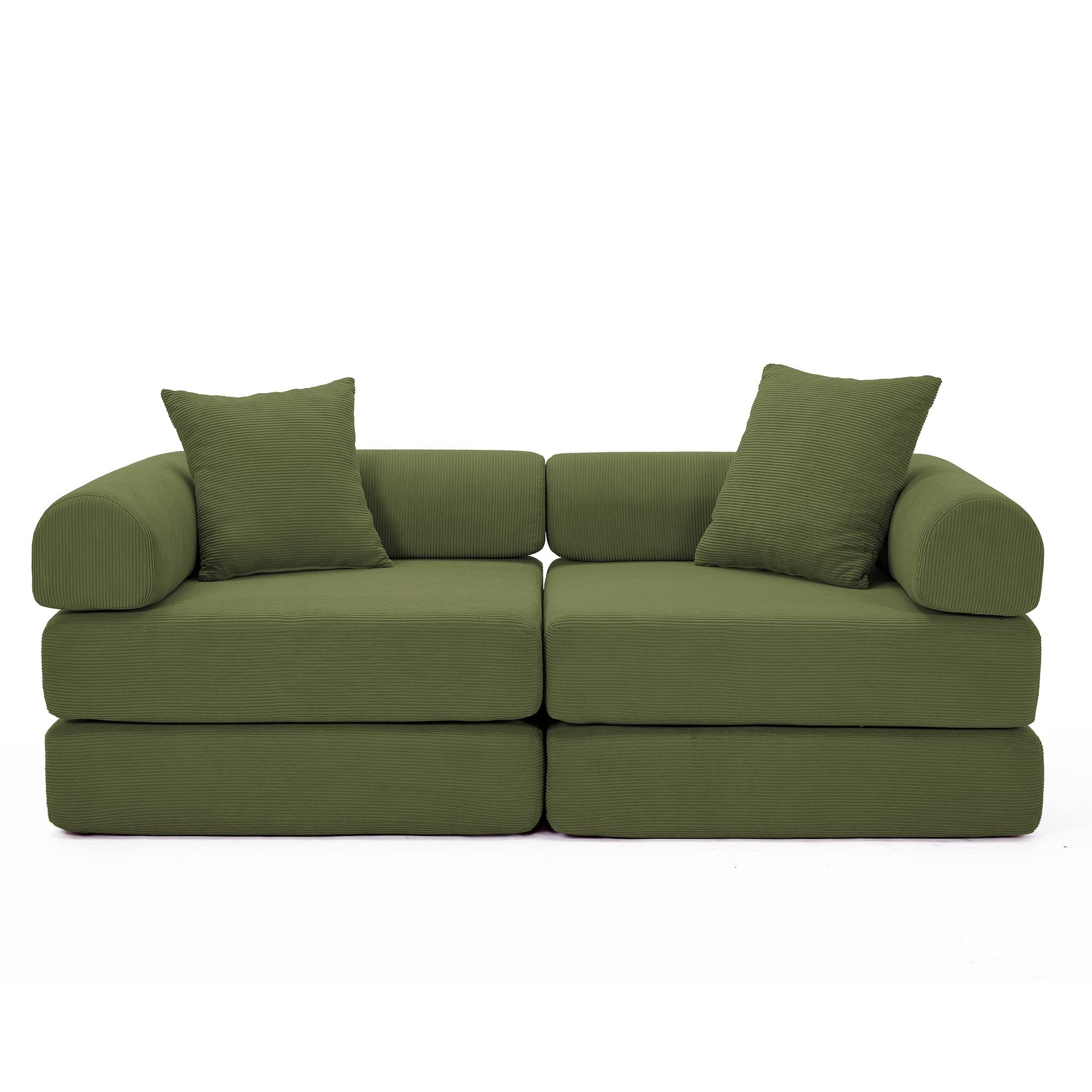Gaged Modern Green Modular Folding 2-Seat Sofa with Rolled Arms - MidinMod