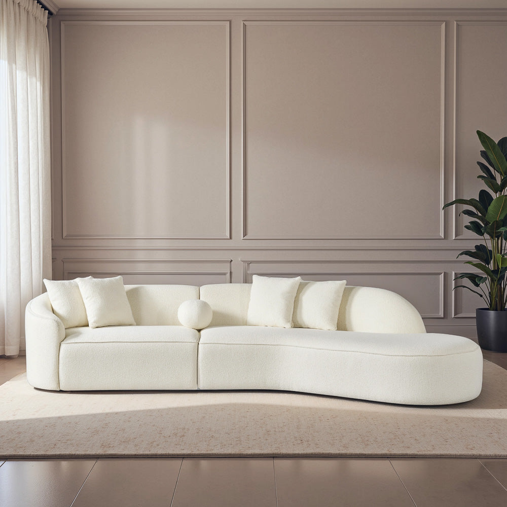 Galleria White Boucle Right-Facing Japandi Sectional Sofa | MidinMod