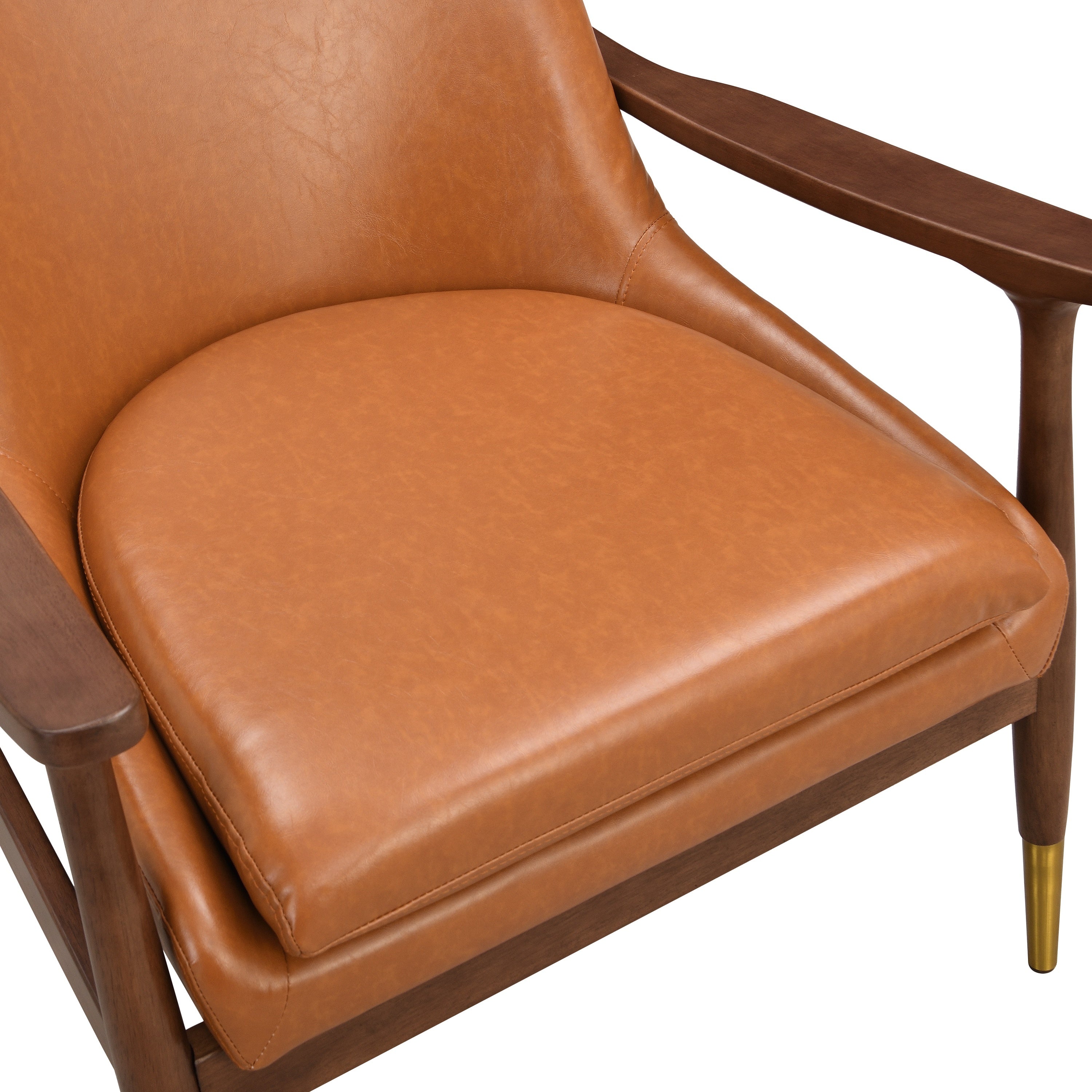 Hafi Brown PU Leather and Solid Wood Mid-Century Modern Accent Chair - MidinMod
