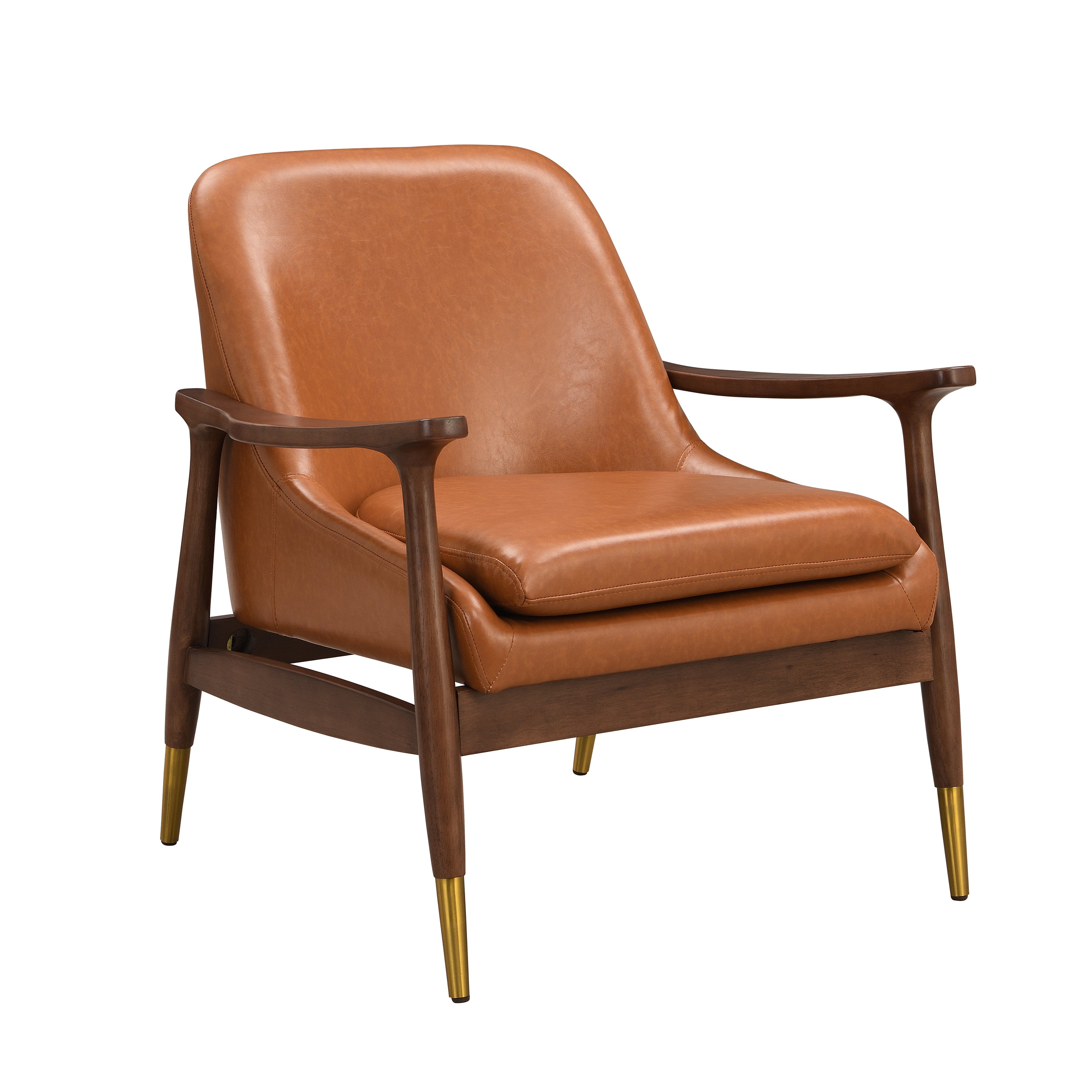 Hafi Brown PU Leather and Solid Wood Mid-Century Modern Accent Chair - MidinMod