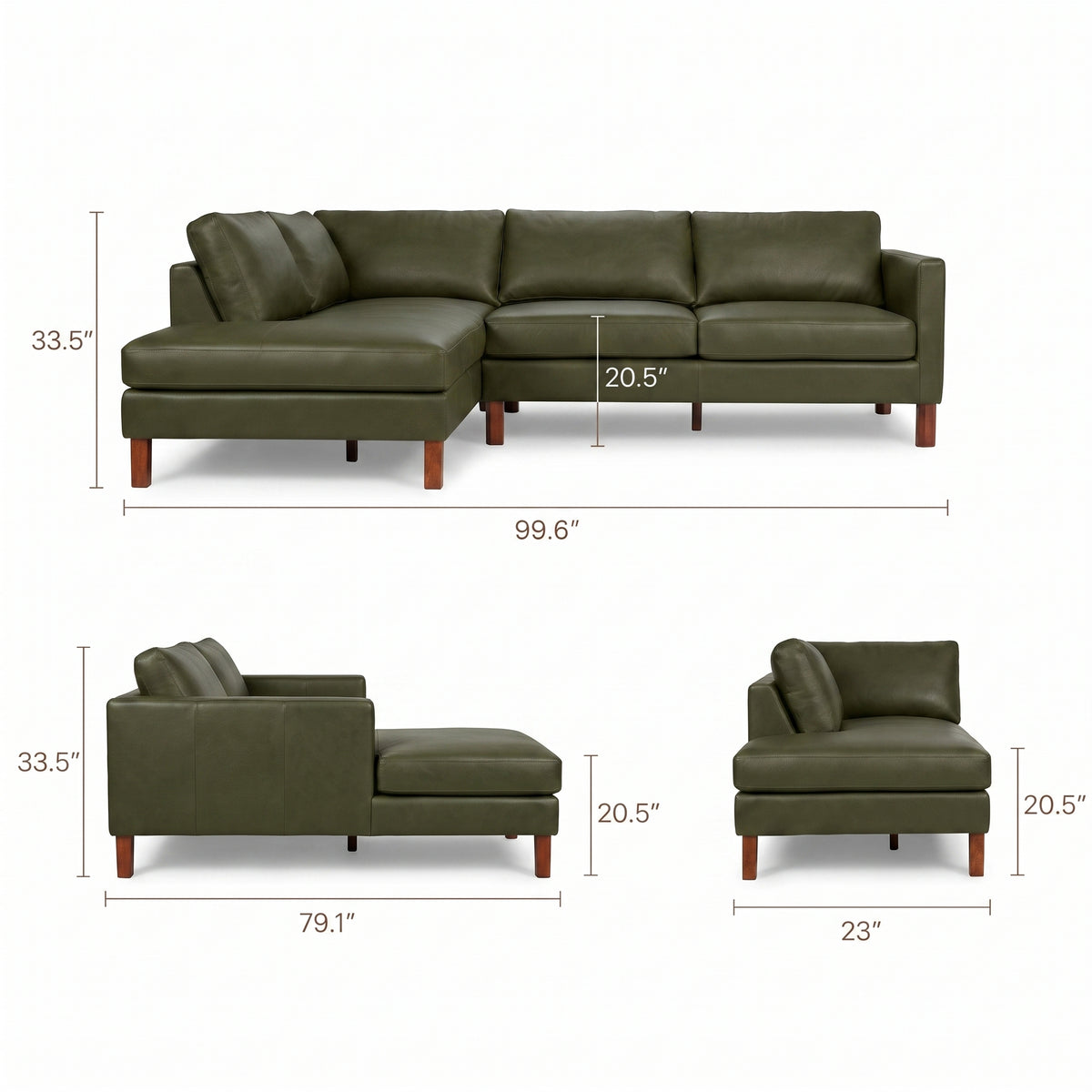 Hawthorne Top Grain Leather Sectional Sofa & Chaise | MidinMod