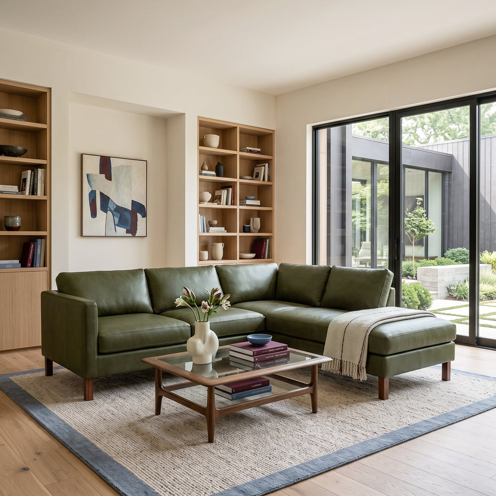 Hawthorne Top Grain Leather Right Sectional Sofa  Chaise | MidinMod