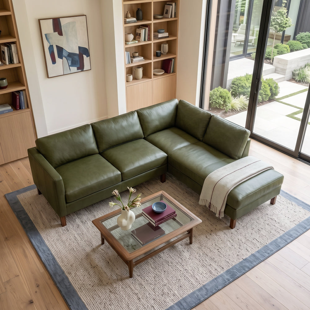 Hawthorne Top Grain Leather Right Sectional Sofa  Chaise | MidinMod