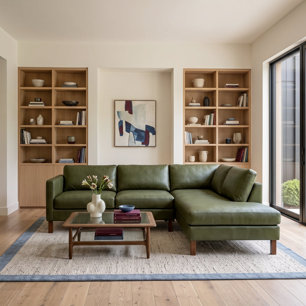 Hawthorne Top Grain Leather Right Sectional Sofa  Chaise | MidinMod