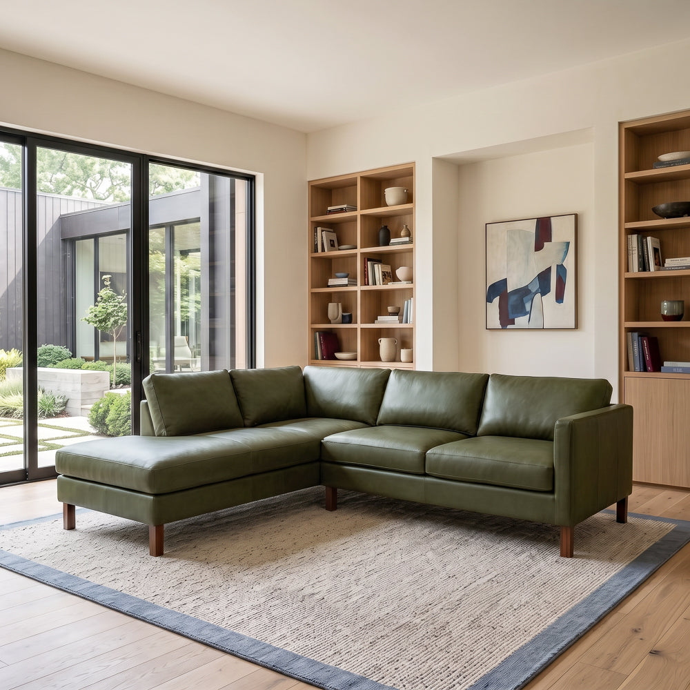 Hawthorne Top Grain Leather Sectional Sofa & Chaise | MidinMod
