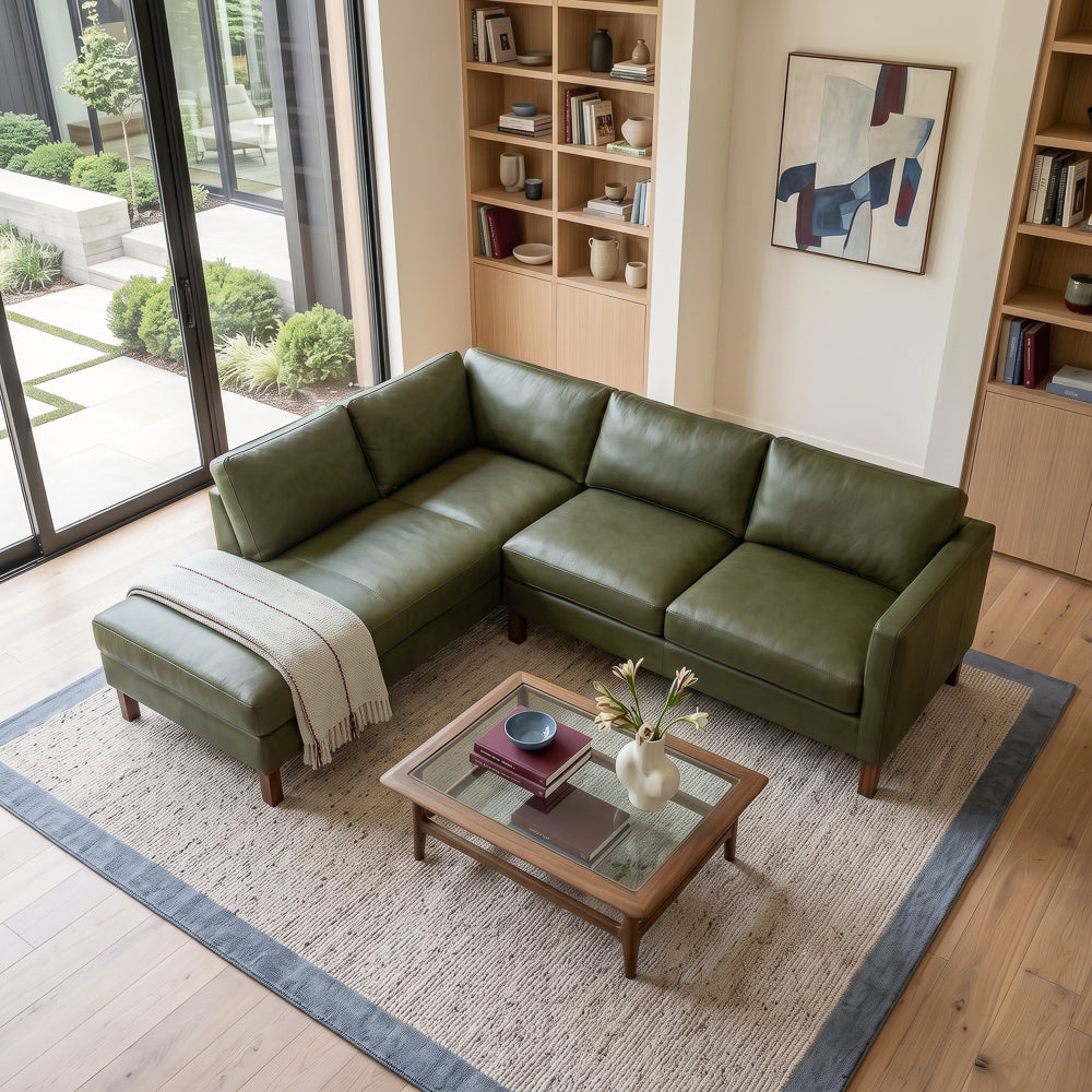 Hawthorne Top Grain Leather Sectional Sofa & Chaise | MidinMod