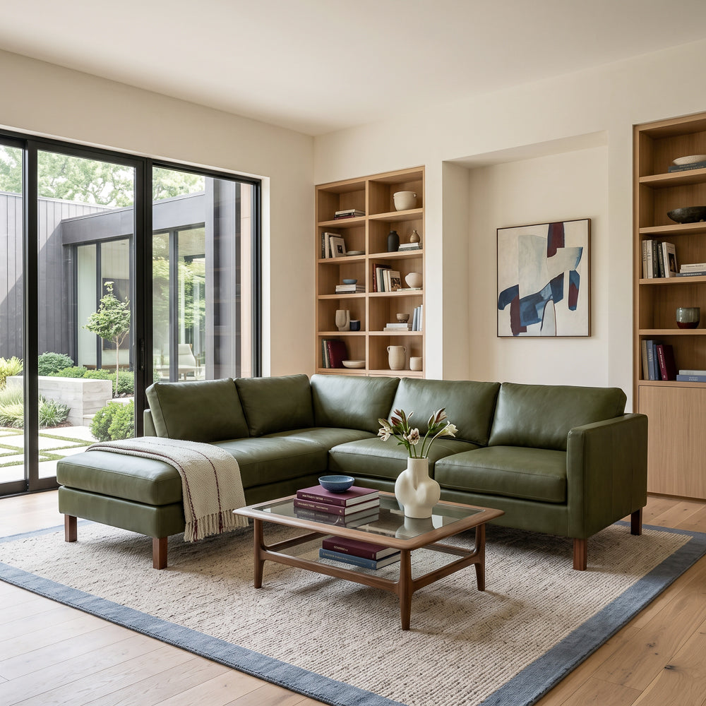 Hawthorne Top Grain Leather Sectional Sofa & Chaise | MidinMod