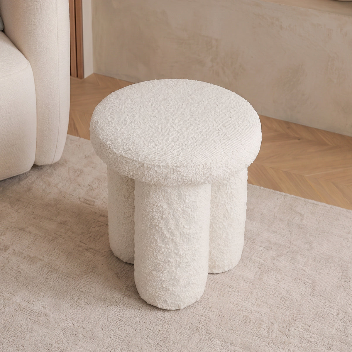 Hico Modern Japandi Boucle Stool – Minimalist Cylinder Ottoman | MidinMod
