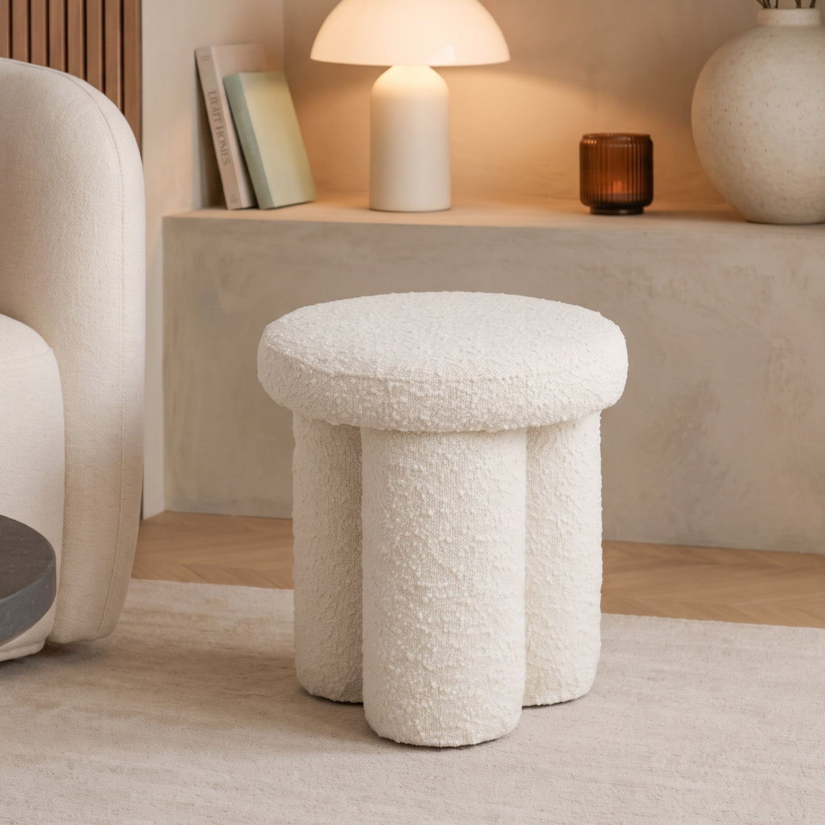 Hico Modern Japandi Boucle Stool – Minimalist Cylinder Ottoman | MidinMod