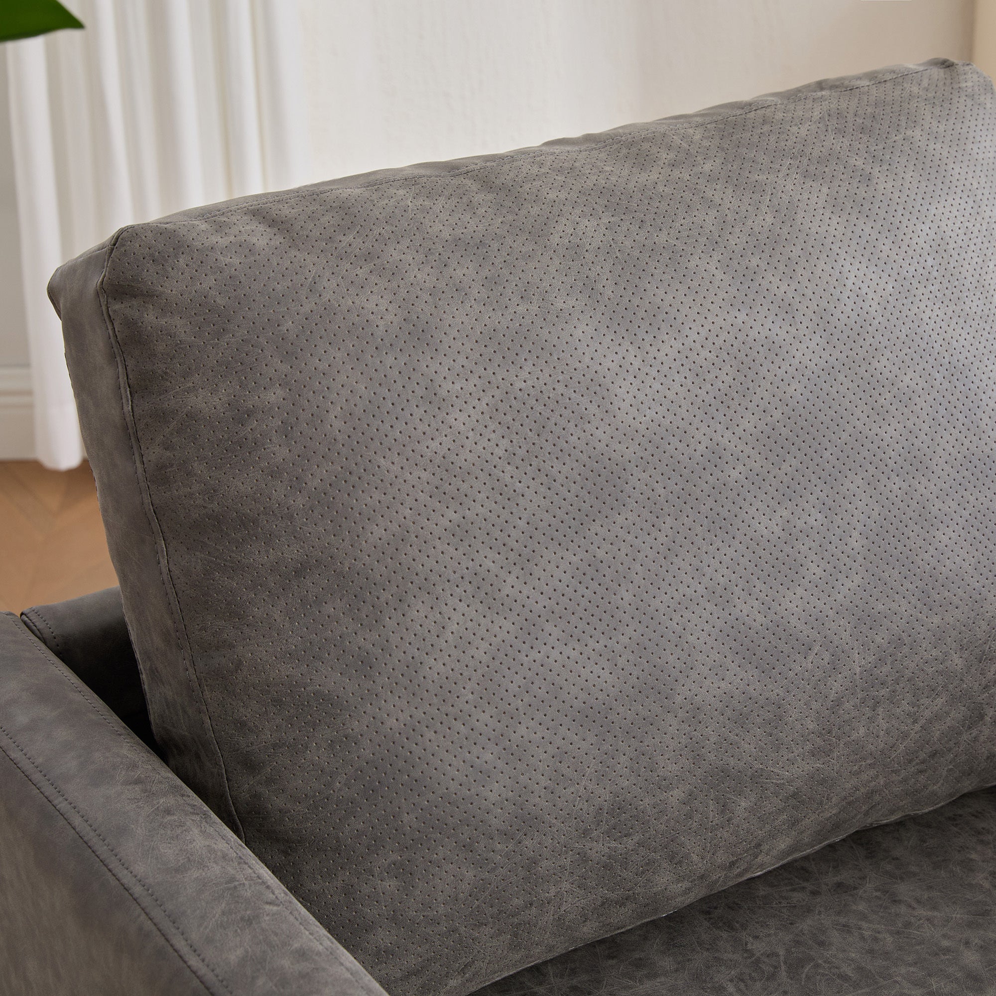 Hira Grey Vegan Leather Swivel Accent Chair with Weathered Wood Trim and Plush Cushion - MidinMod