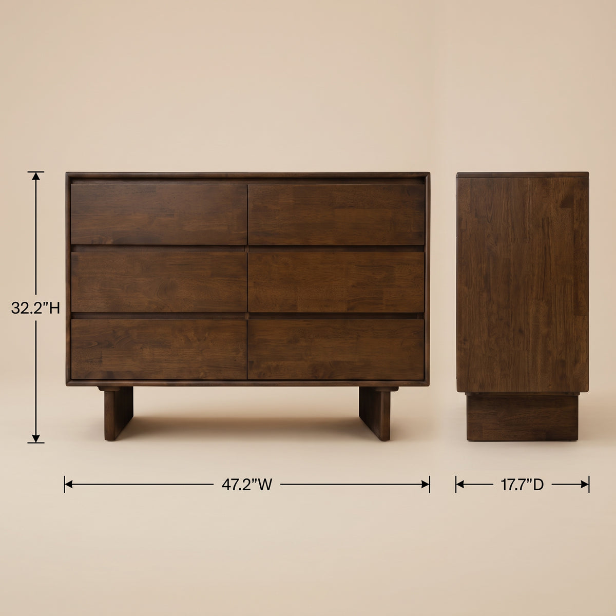 Hudson 6 Drawers Walnut Dresser - MidinMod