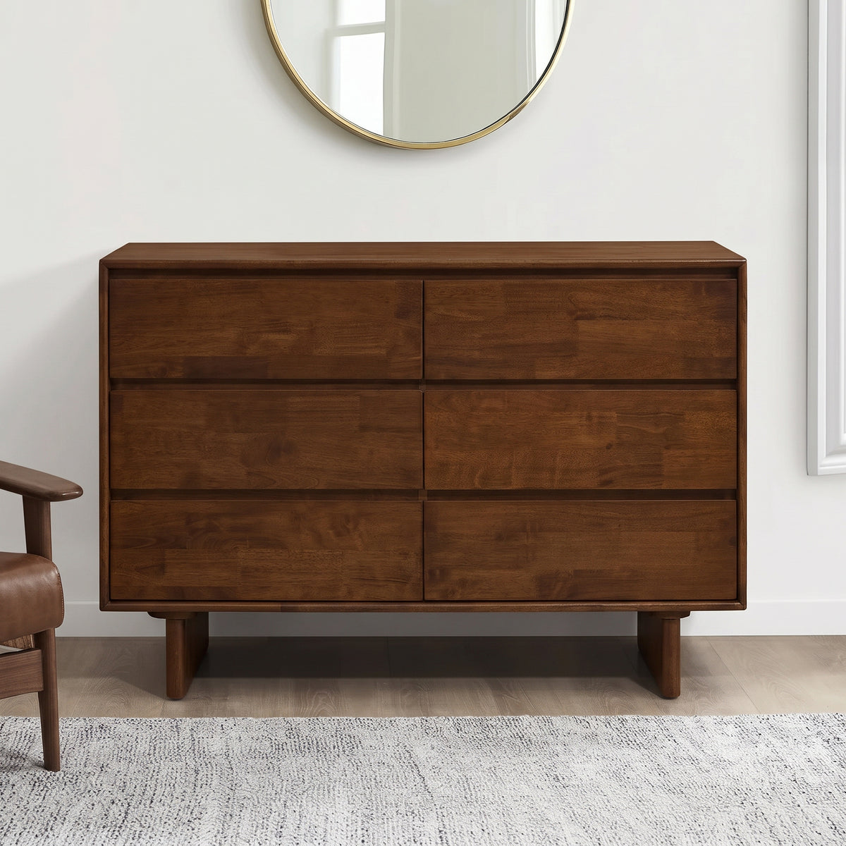Hudson 6-Drawer Mid-Century Modern Solid Wood Dresser in Walnut | MidinMod