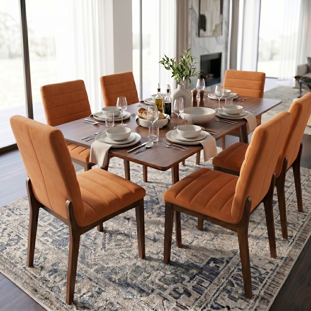 Isley Burnt Orange Velvet Dining Chair Set | Mid-Century Modern Dining Chairs | MidinMod
