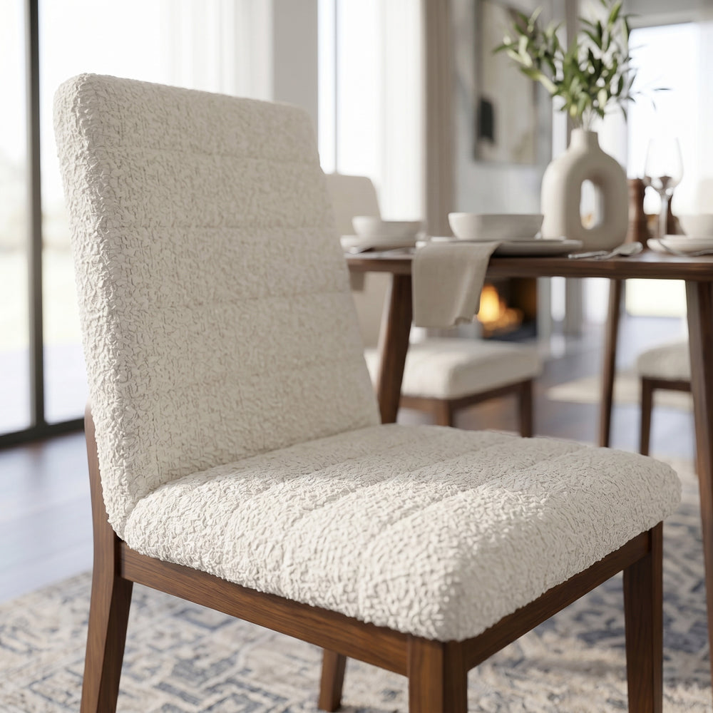 Isley White Boucle Dining Chair Set | Mid-Century Modern Dining Chairs | MidinMod