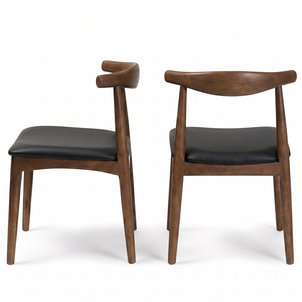 Juliet Black Vegan Leather Dining Chair Set | Danish-Inspired Mid-Century Design | MidinMod