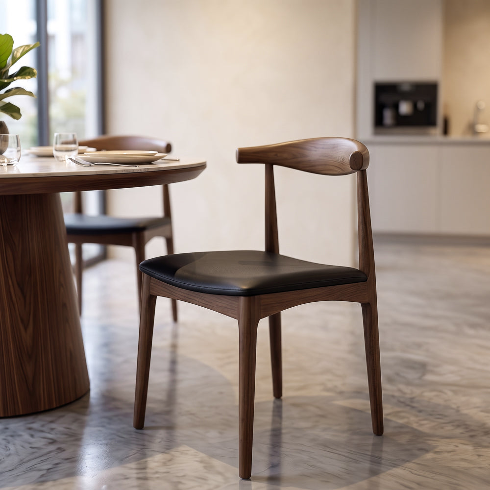 Juliet Black Vegan Leather Dining Chair Set | Danish-Inspired Mid-Century Design | MidinMod