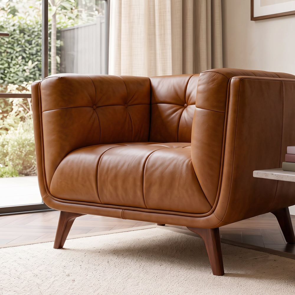 MidinMod Mid-Century Modern Cognac Genuine Leather Lounge Chair | MidinMod