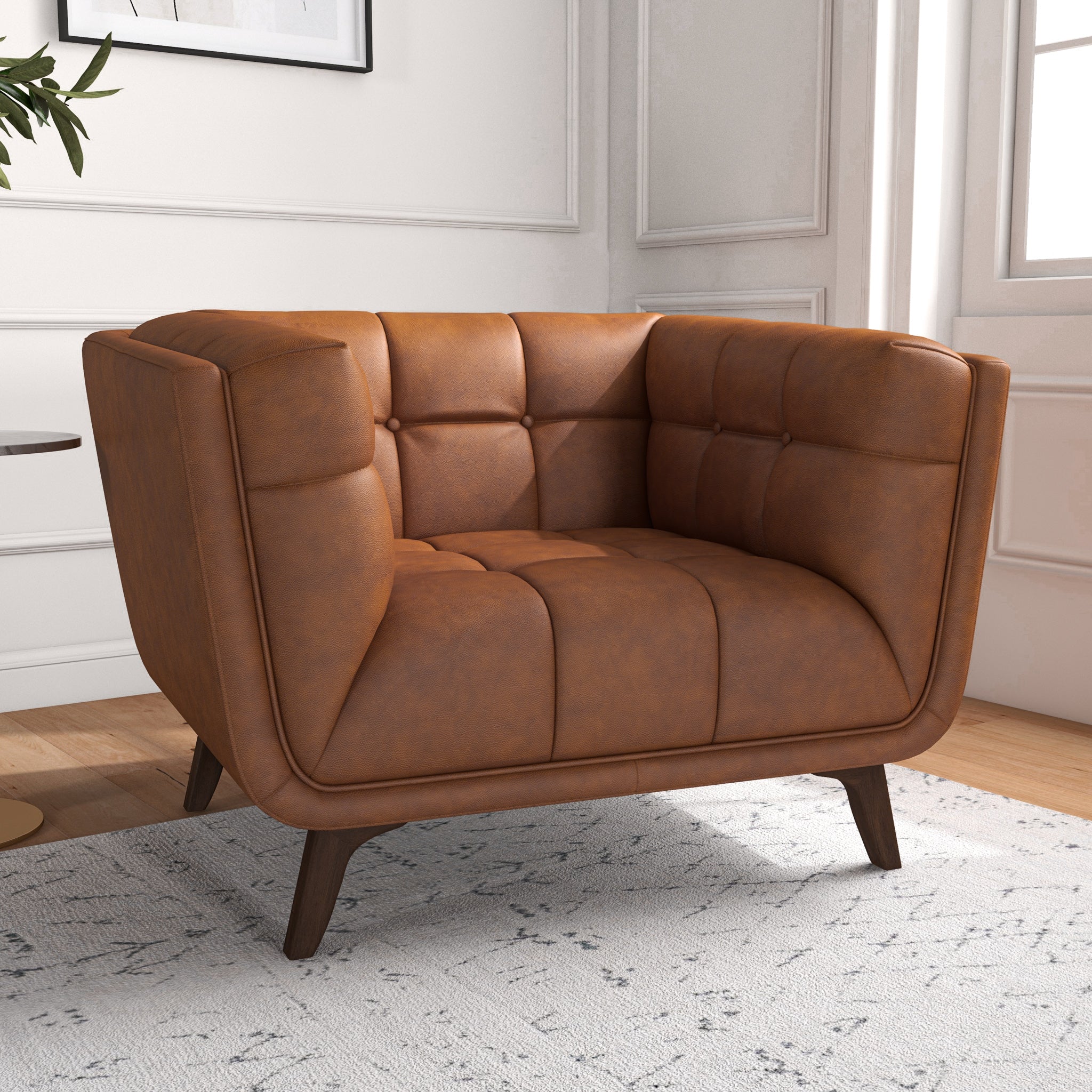 Kano Mid-Century Modern Cognac Genuine Leather Lounge Chair | MidinMod