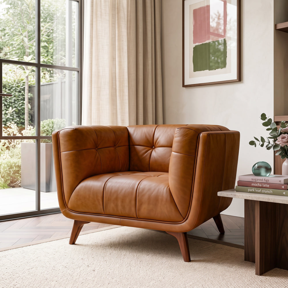 MidinMod Mid-Century Modern Cognac Genuine Leather Lounge Chair | MidinMod
