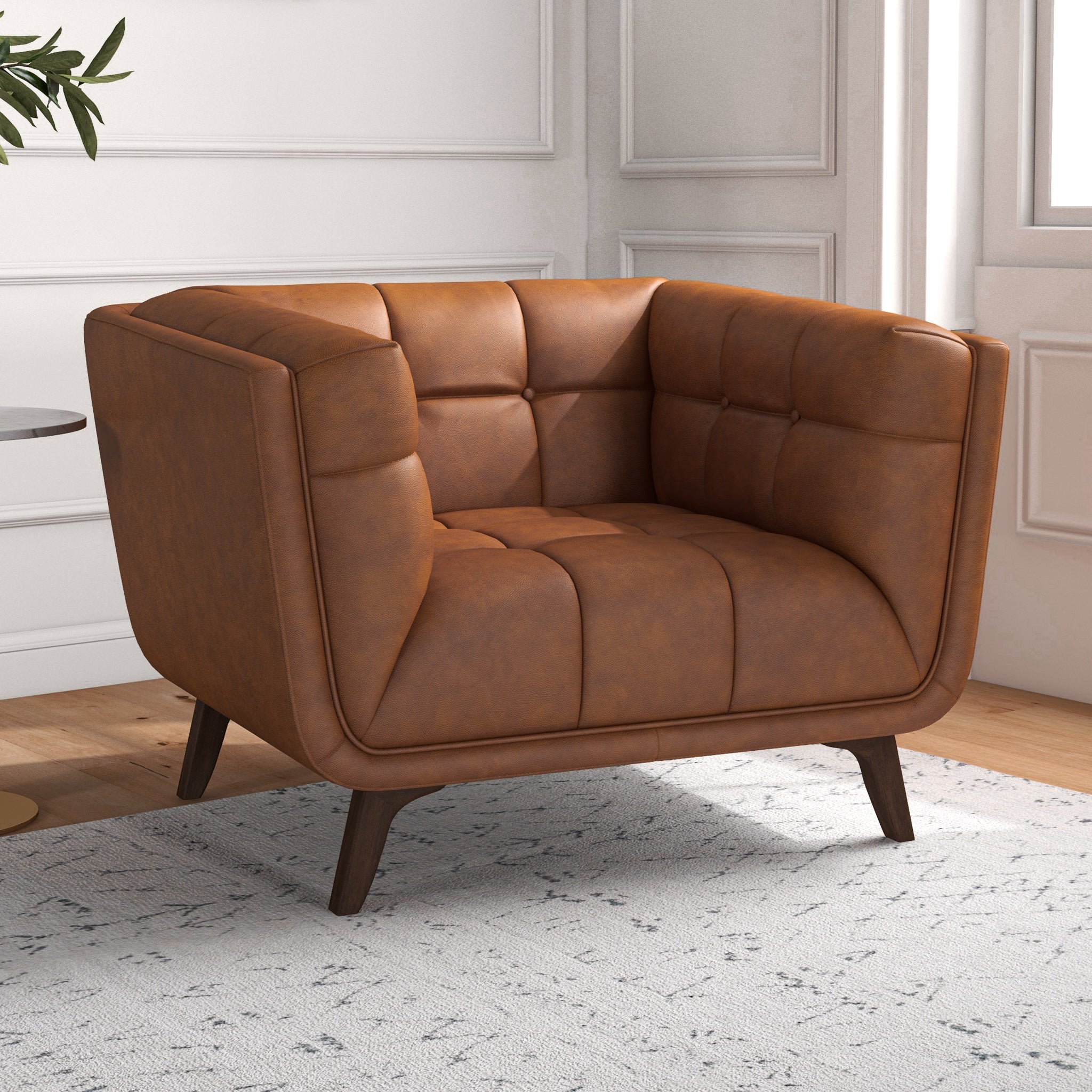 Kano Mid-Century Modern Cognac Genuine Leather Lounge Chair | MidinMod