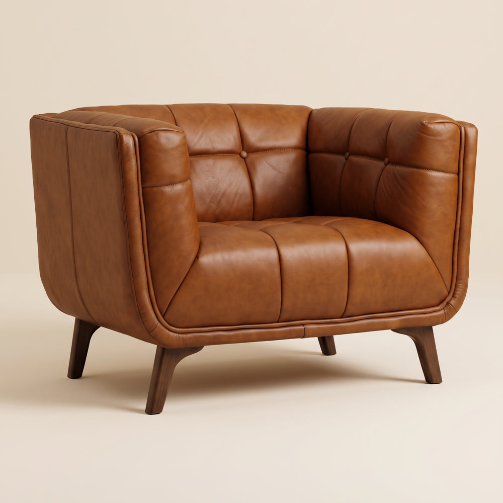 MidinMod Mid-Century Modern Cognac Genuine Leather Lounge Chair | MidinMod
