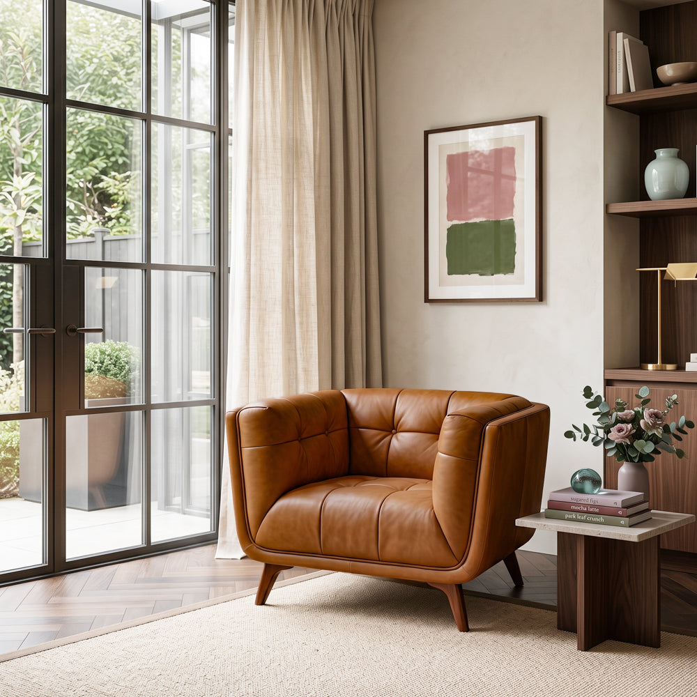 MidinMod Mid-Century Modern Cognac Genuine Leather Lounge Chair | MidinMod