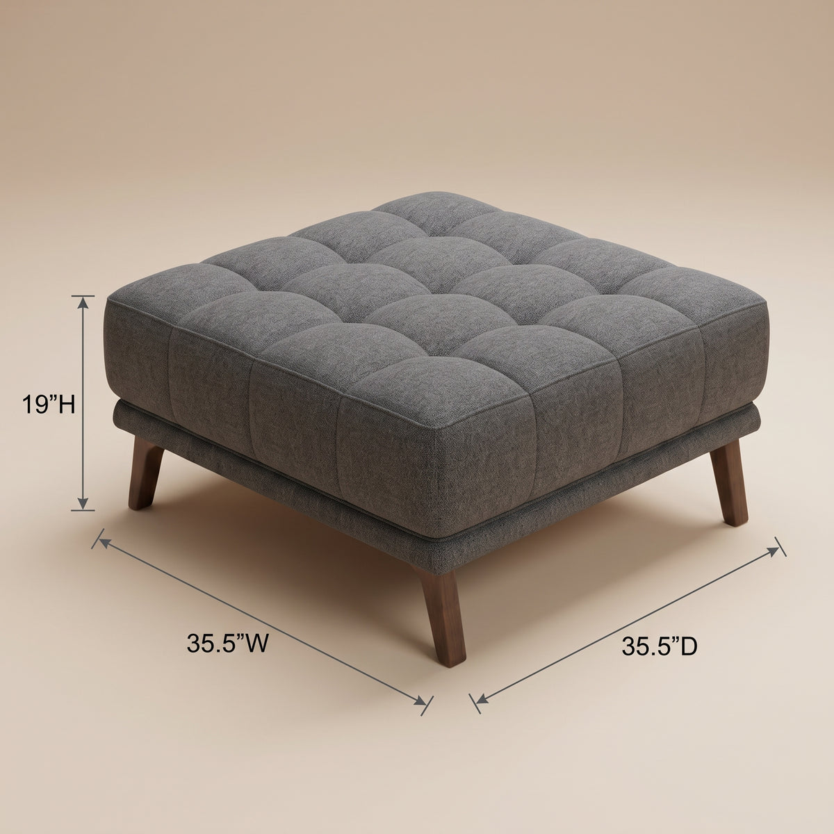 Kano Light Gray Fabric Ottoman with Walnut Wood Legs | MidinMod