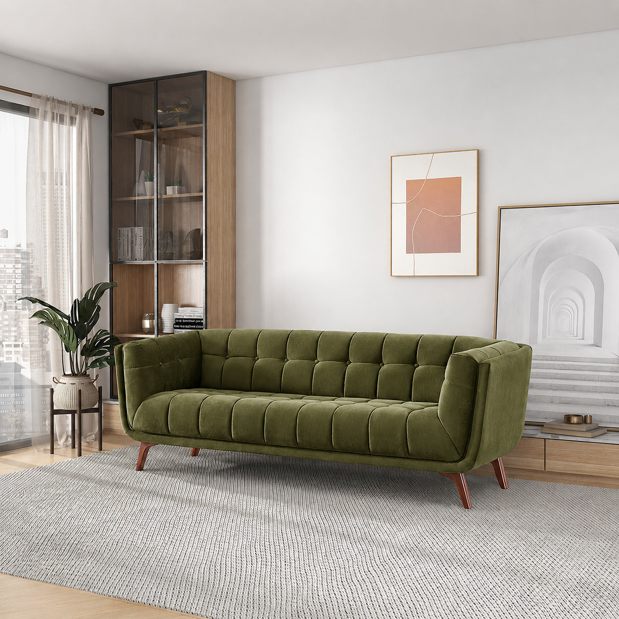 Kano Olive Green Velvet Sofa