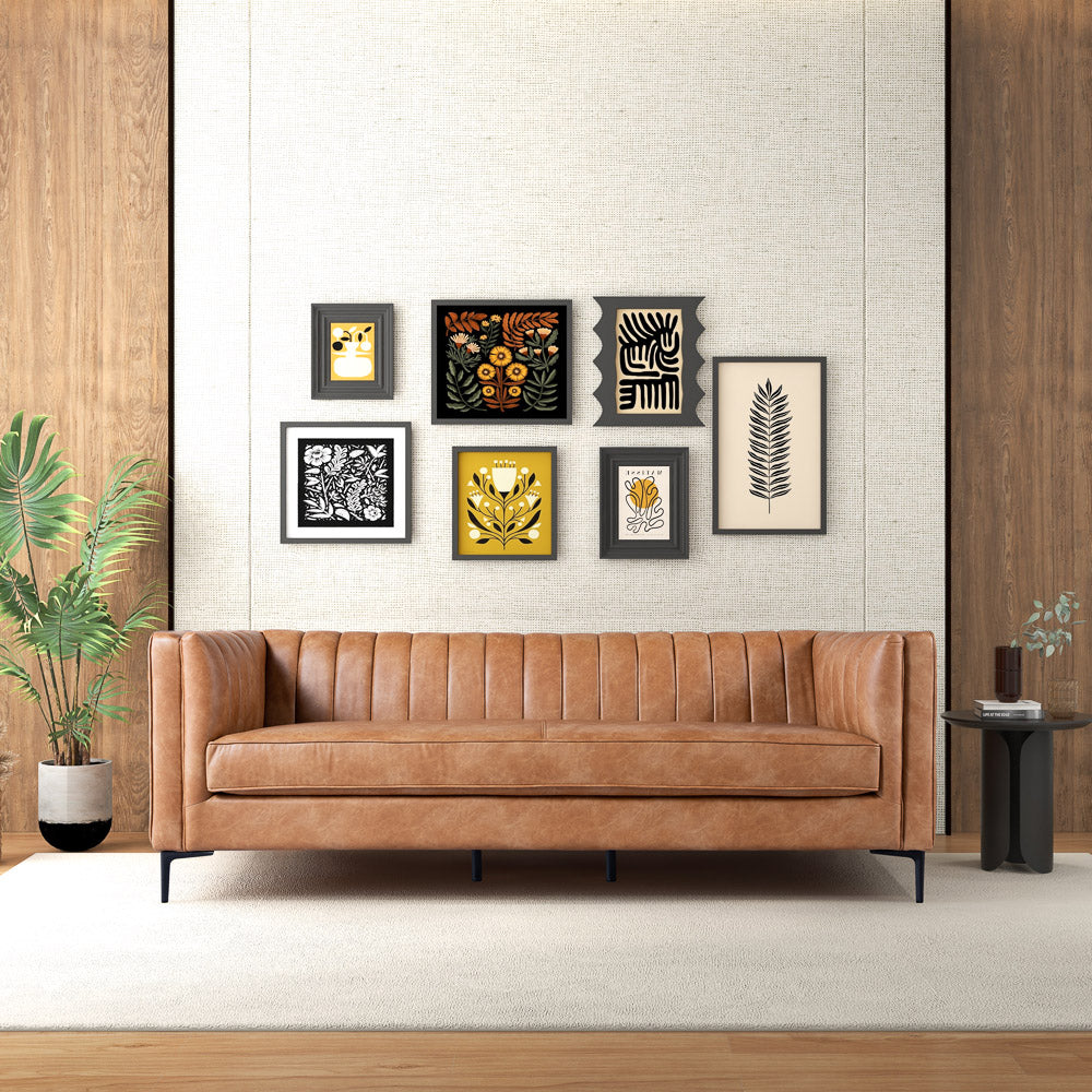Kendra 84" Cognac Tan Vegan Leather Sofa | Mid-Century Modern Luxury Couch | MidinMod
