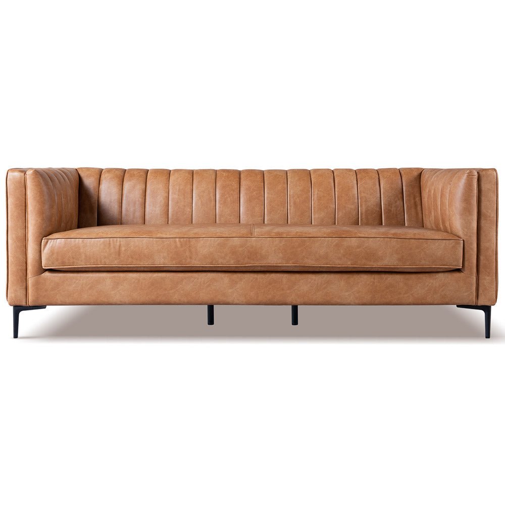 Kendra 84" Cognac Tan Vegan Leather Sofa | Mid-Century Modern Luxury Couch | MidinMod