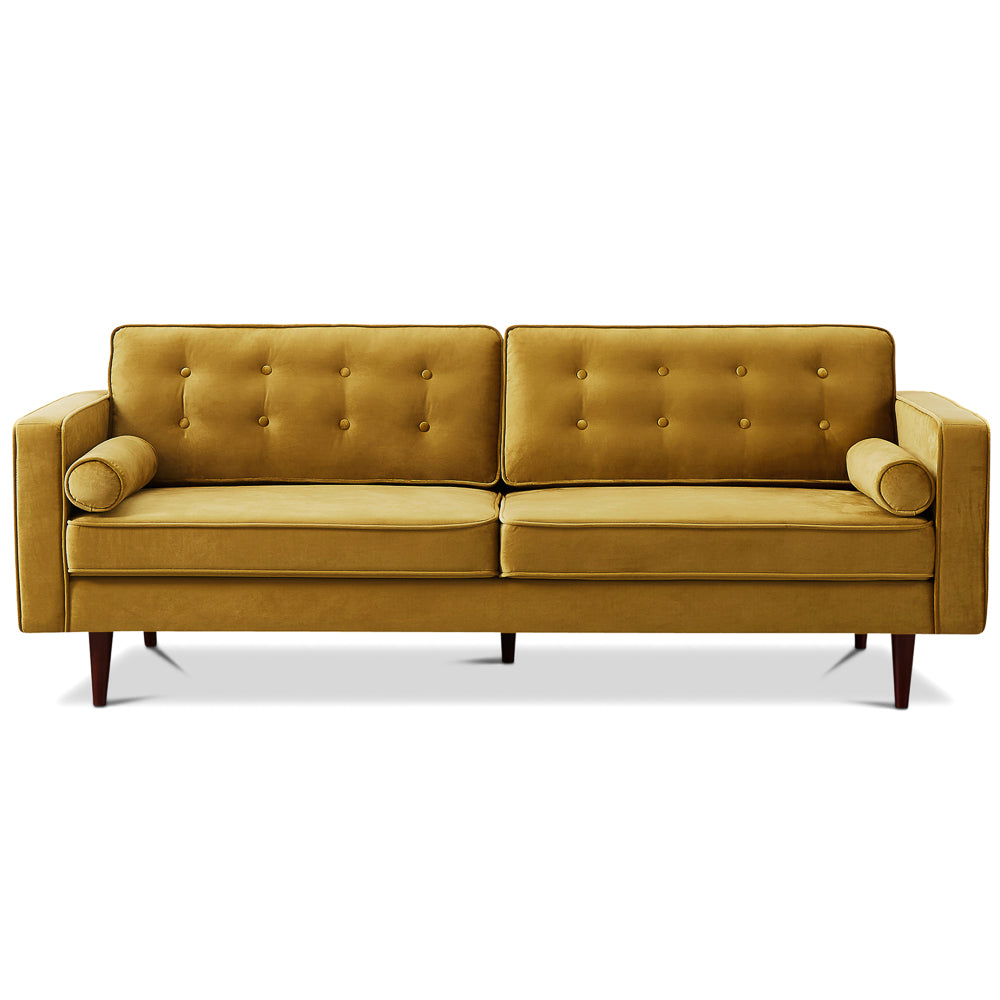 Kirby Mid-Century Modern Dark Yellow Velvet Square Arm Sofa | MidinMod
