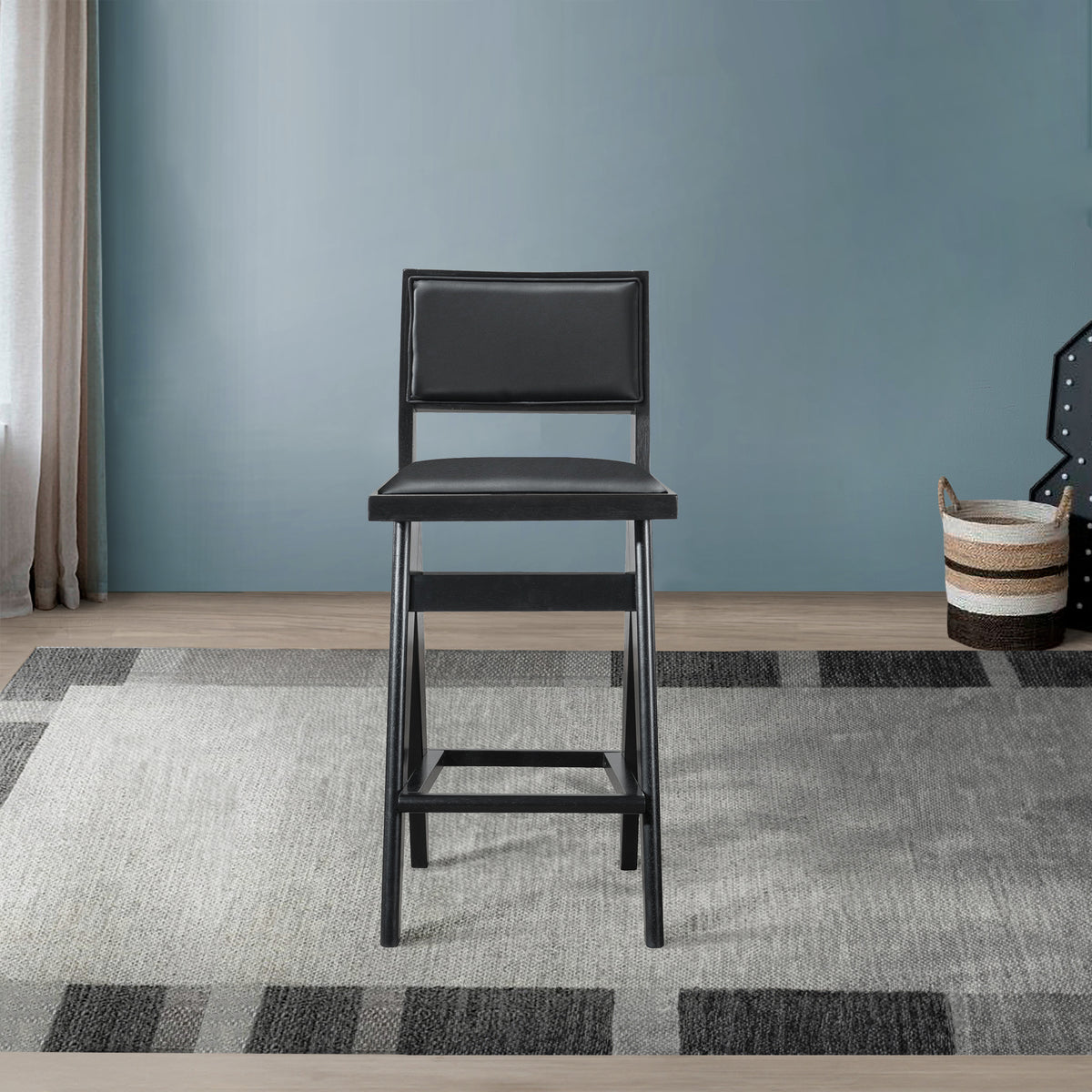 Kora Black Leather Bar Stool Set | MidinMod