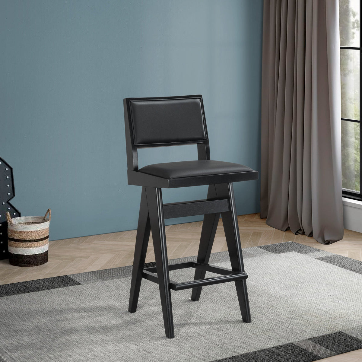 Kora Black Leather Bar Stool Set | MidinMod