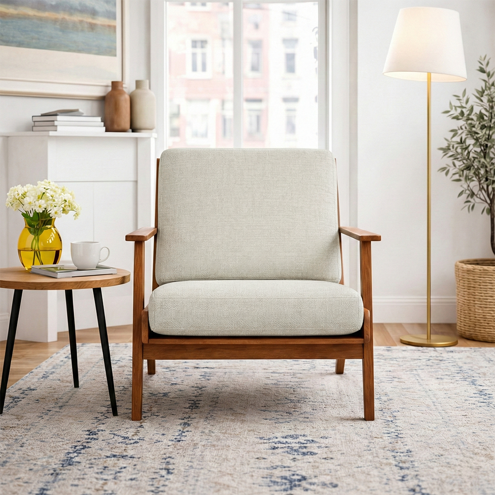 Kyle Modern Cream Fabric Upholstered Lounge Chair | MidinMod