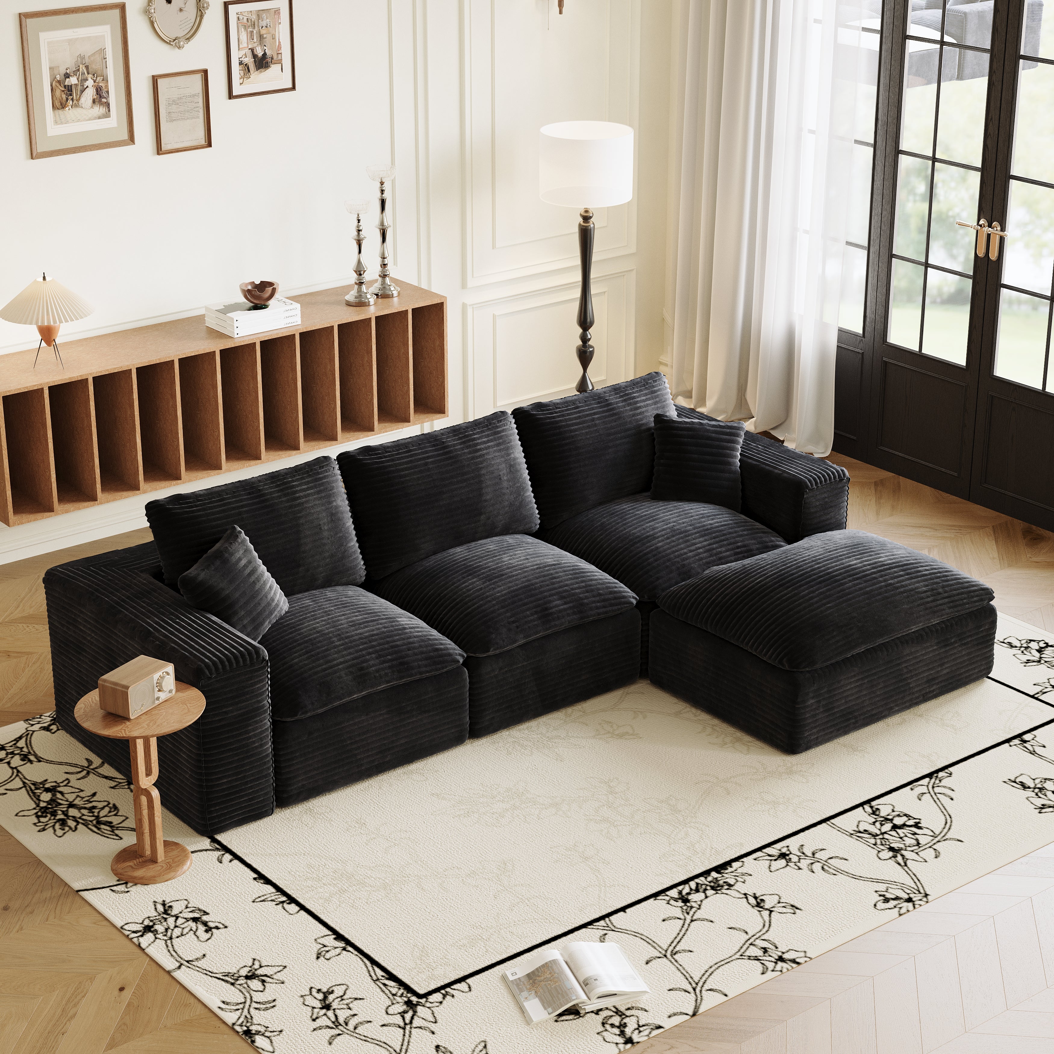 Legand Modern Black Modular 3-Seat Sofa with Cloud-Like Comfort - MidinMod