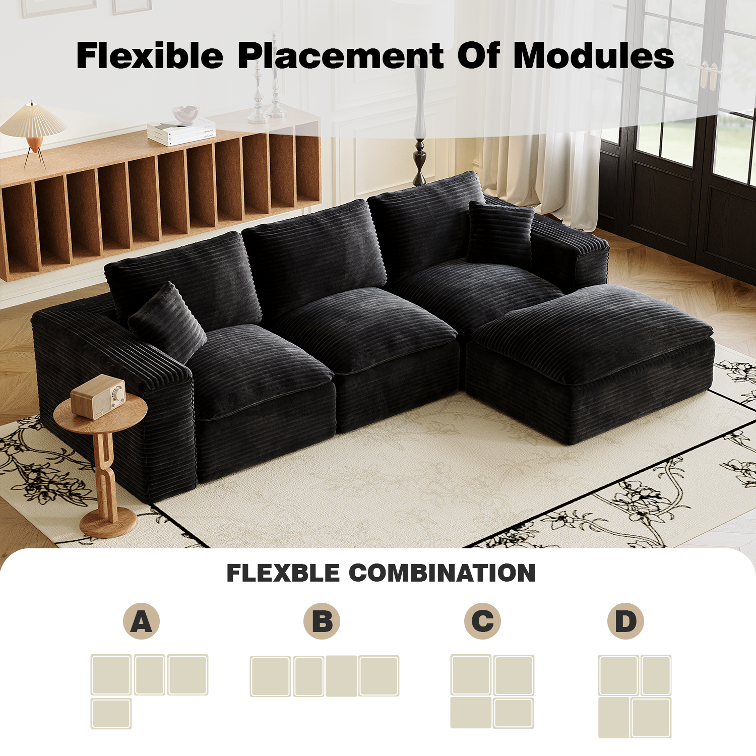 Legand Modern Black Modular 3-Seat Sofa with Cloud-Like Comfort - MidinMod