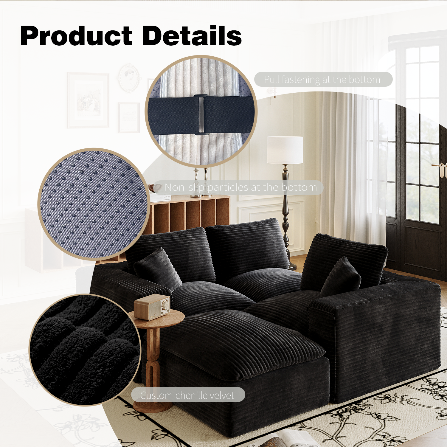 Legand Modern Black Modular 3-Seat Sofa with Cloud-Like Comfort - MidinMod