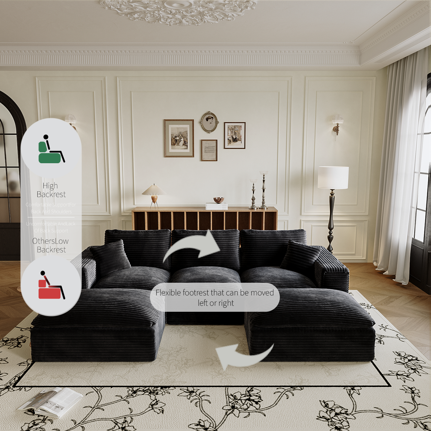 Legand Modern Black Modular 3-Seat Sofa with Cloud-Like Comfort - MidinMod