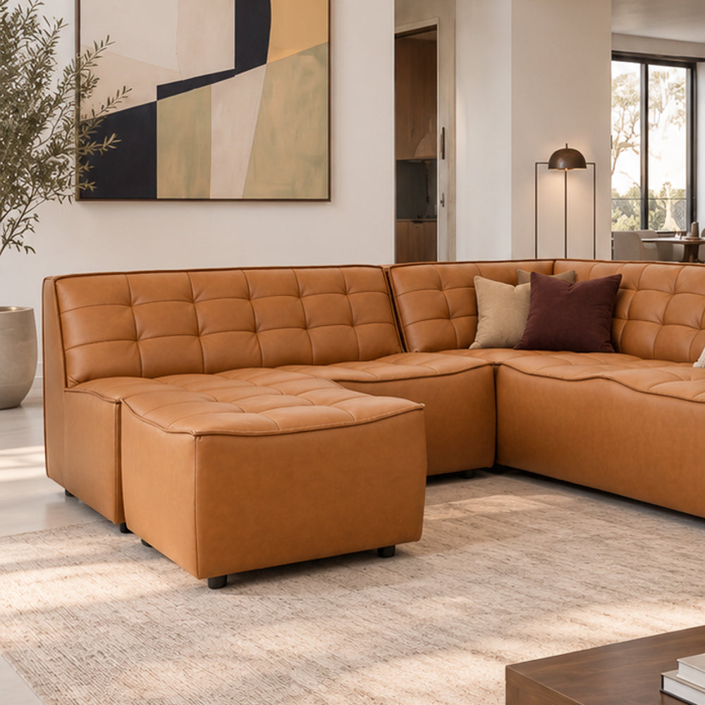 Linden Vegan Leather Modern Corner Sectional Sofa with Ottoman | MidinMod