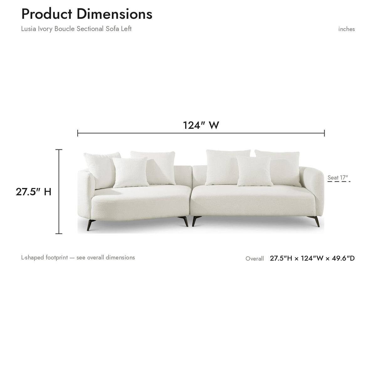 Lusia Ivory Boucle Sectional Sofa Left - MidinMod