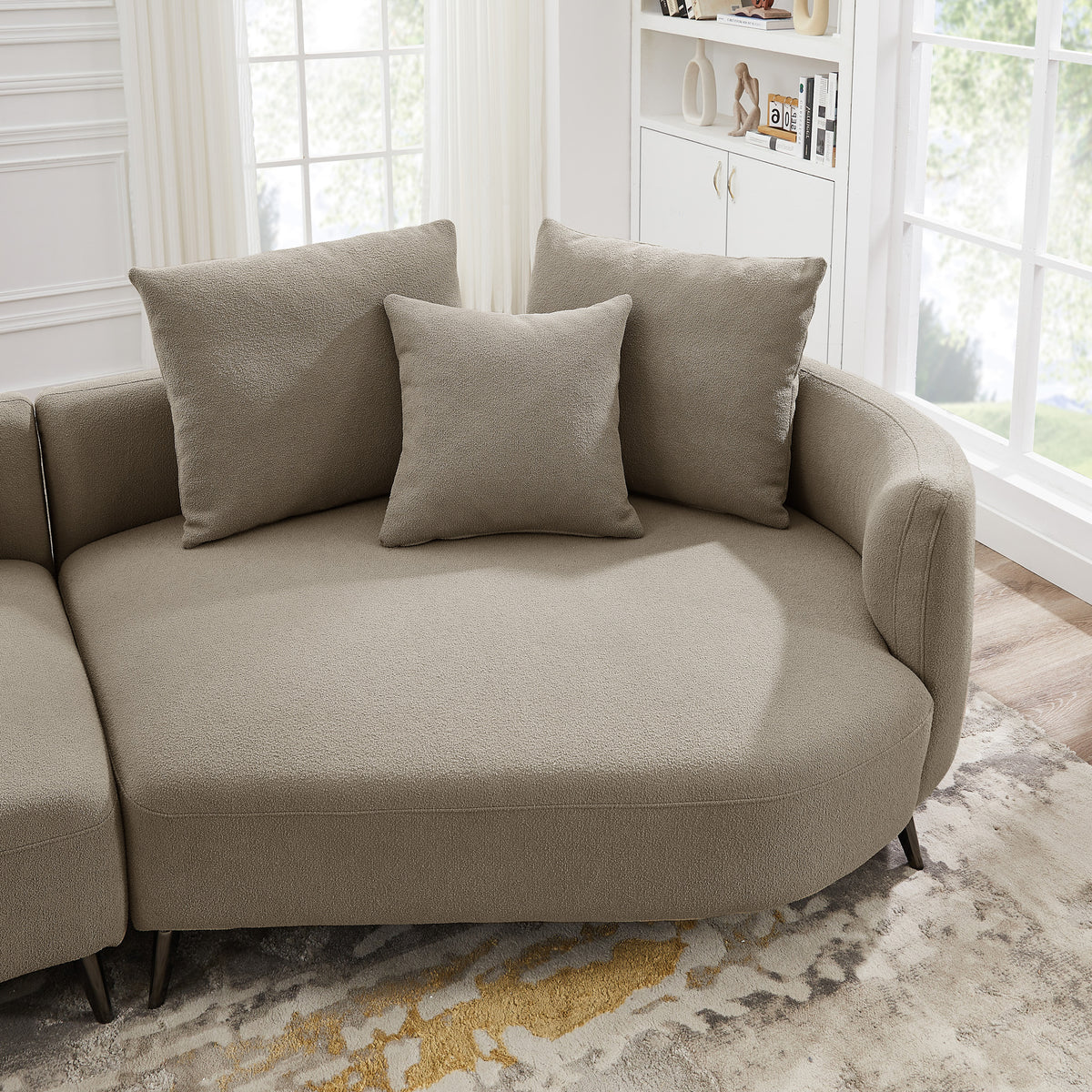 Lusia Boucle Sectional Sofa Mocha Right - MidinMod