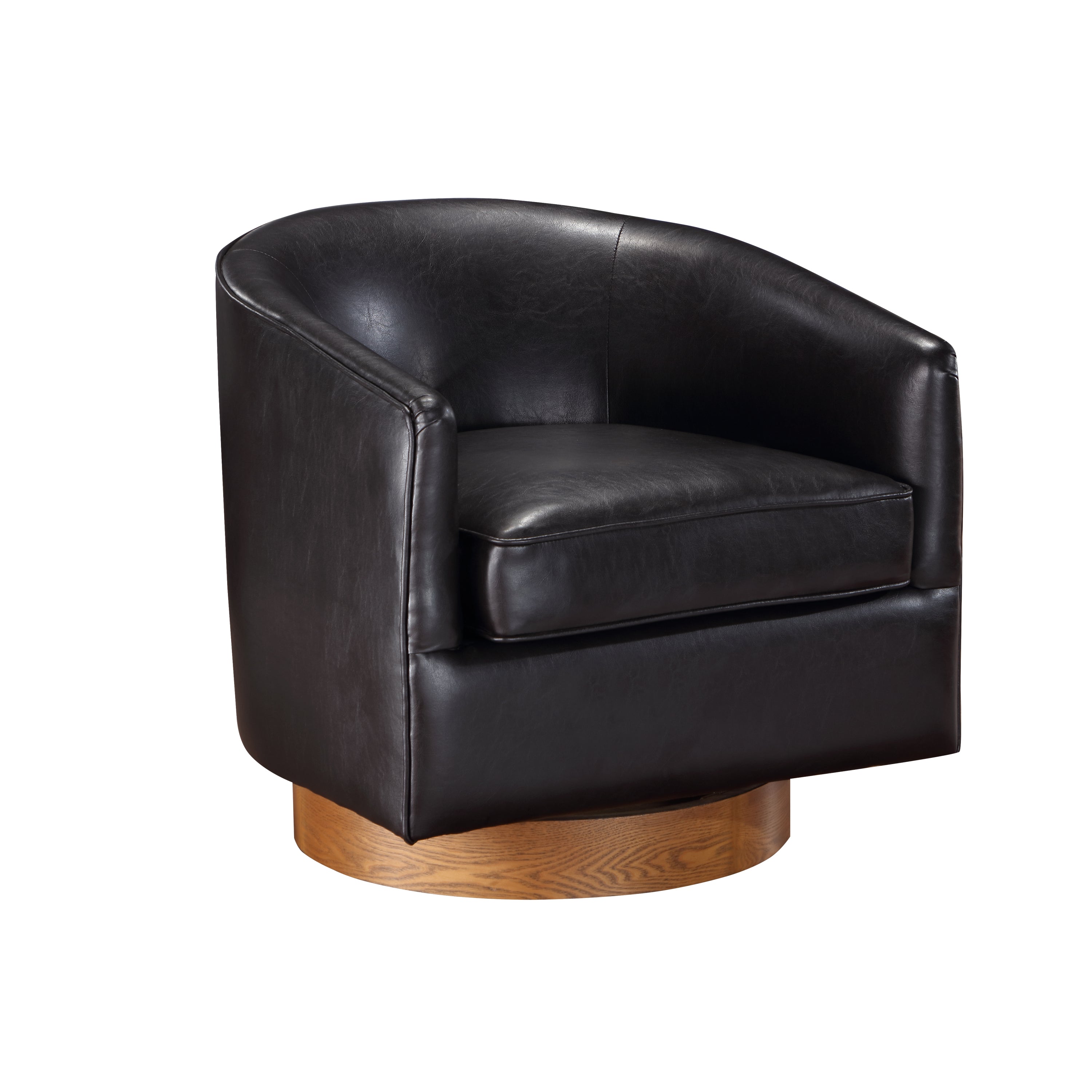 Maisy Brown Faux Leather Wood Base Barrel Swivel Chair - MidinMod