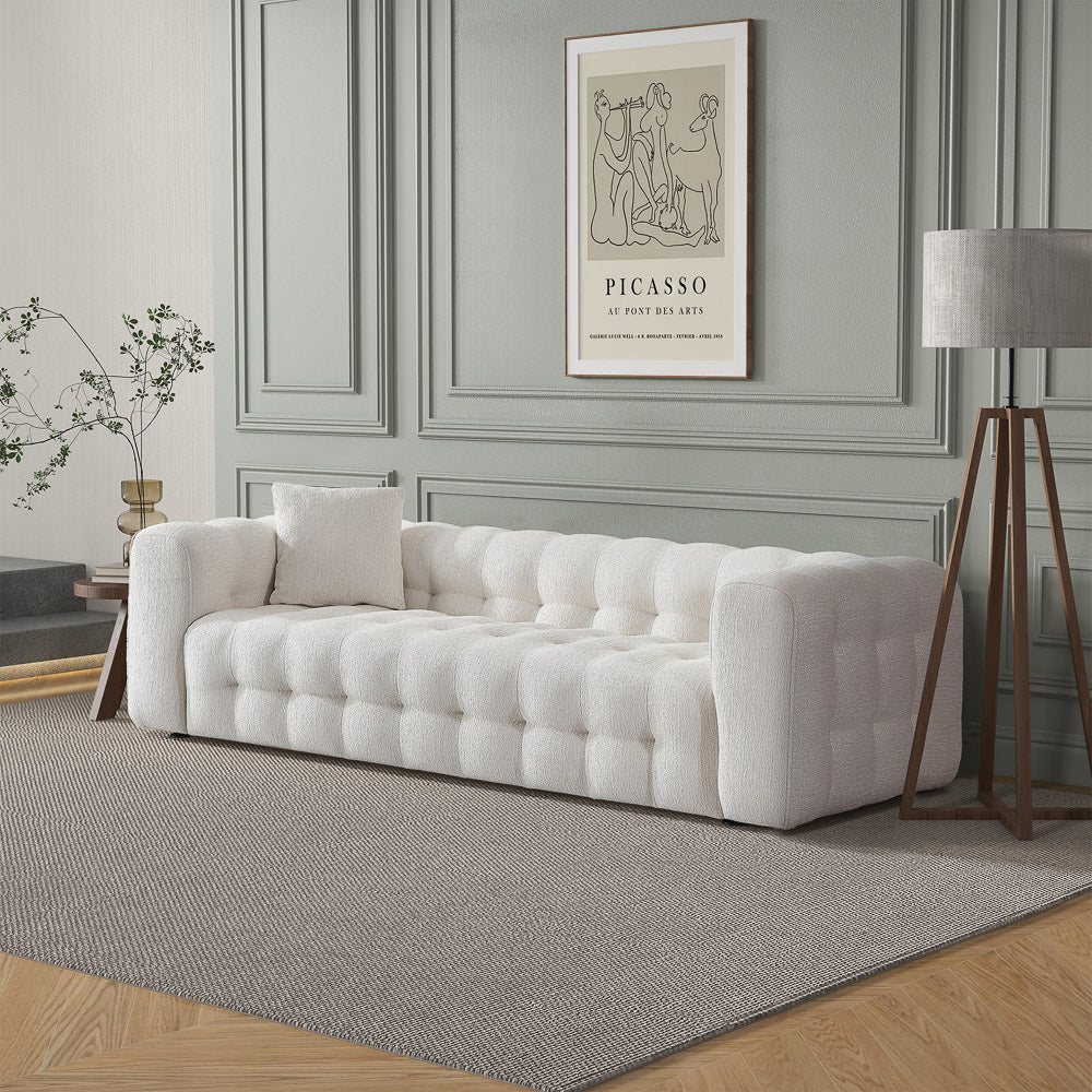 Marceille Japandi Modern Tufted Cream Boucle 3-Seater Sofa | MidinMod