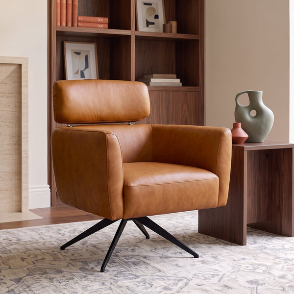 Megan Mid-Century Modern Genuine Leather Swivel Armchair | MidinMod
