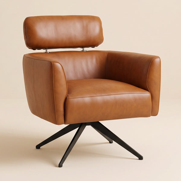Megan Mid-Century Modern Genuine Leather Swivel Armchair | MidinMod