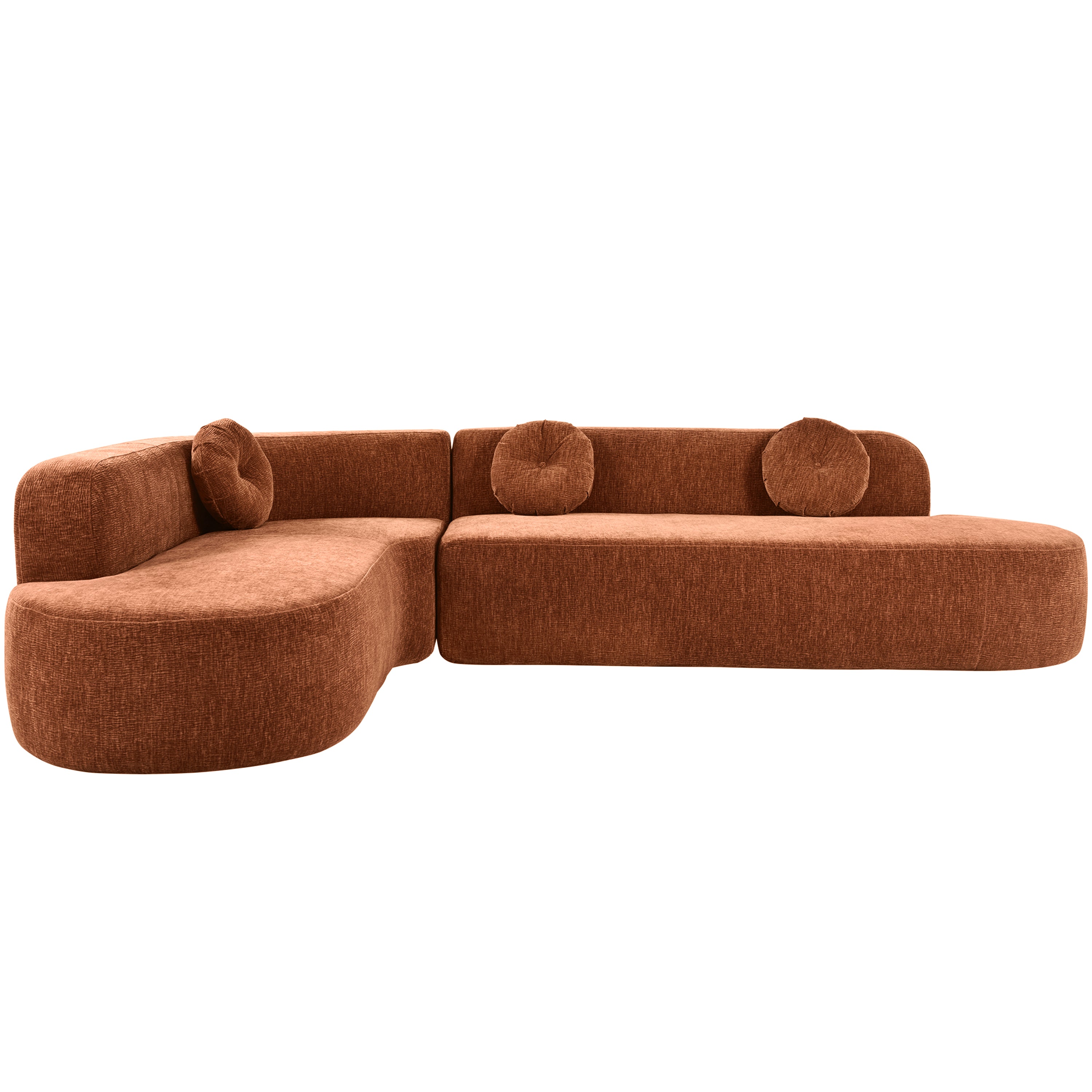 Mirod Burnt Orange Chenille 4-Seat Corner Sofa with Curved Design and Plush Comfort - MidinMod